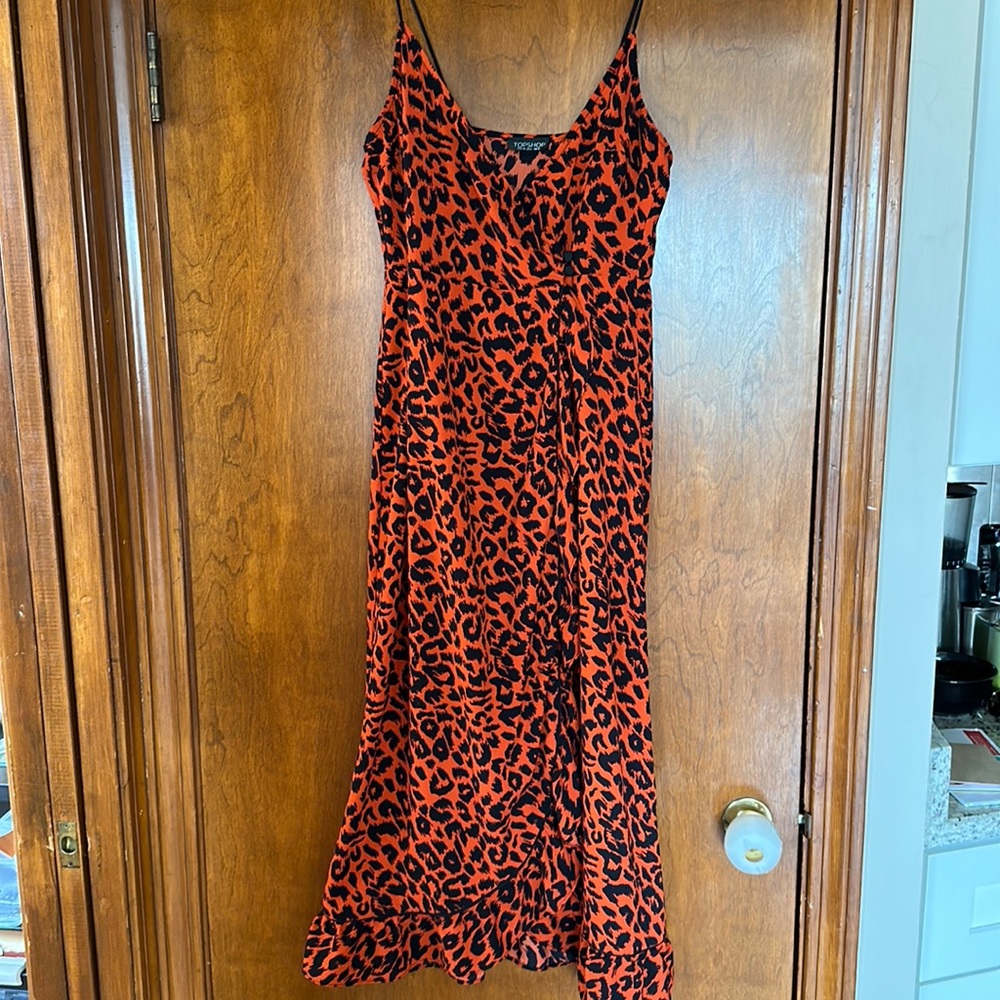 Top shop leopard print spaghetti strap wrap dress